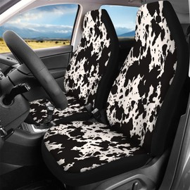 CLOHOMIN Cow Print Car Seats Cover for Women Men Front and Back Seat Cushion Mats Stretchy Fabric Cars Interior Accessories Black Gray Pattern Universal Fit for Vehicles Truck Sedans SUVs Vans
