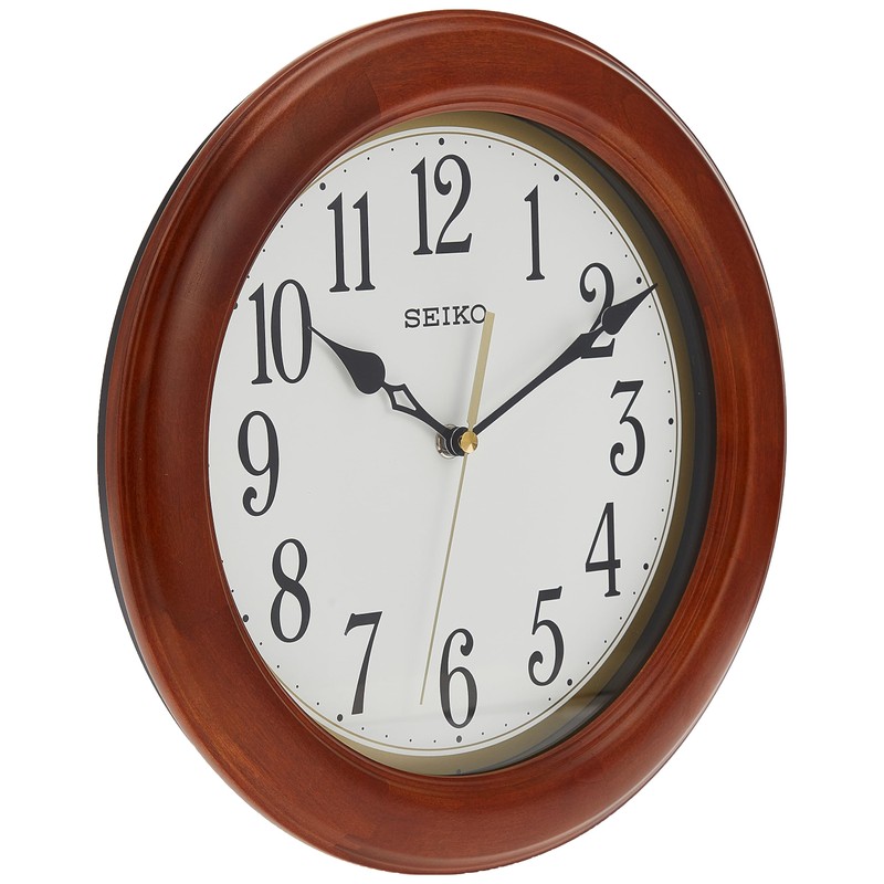 SEIKO 12 Inch Round Wood Classic Wall Clock, White,Brown