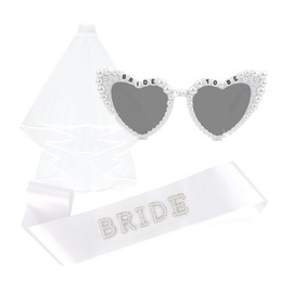 Ruispeed JGA Accessories Women Set - Bride to Be Sunglasses with Heart, Bridal Veil & Sash for Wedding, Bachelorette Party, Bridal Night & Hen Night Decoration