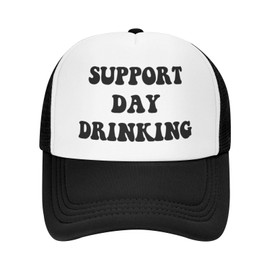 Funny Trucker Hat Support Day Drinking Baseball Cap Breathable Mesh for Women and Men Black