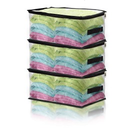 Clear Clothes Storage Bag Organizer Pack of 3 with Handle & Doubled Zipper for Comforter, Blankets, Bedding & More - Home Organizer Storage Bag Container