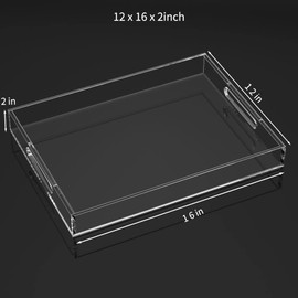 NIUBEE Clear Serving Tray 12x16 Inches -Spill Proof- Acrylic Decorative Tray Organiser for Ottoman Coffee Table Countertop with Handles