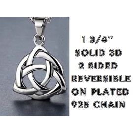 Fashion Jewelry Big NORDIC CELTIC IRISH KNOT PAGAN SYMBOL Pendant on 22" 925 Plated Silver Chain