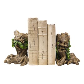 Ebros Gift Mythical Forest Tree Spirit Ent Celtic Greenman Decorative Bookends Figurine Pair Set 6" Tall Wicca Horned God Sculptural Bookend Library Bookshelf Accent