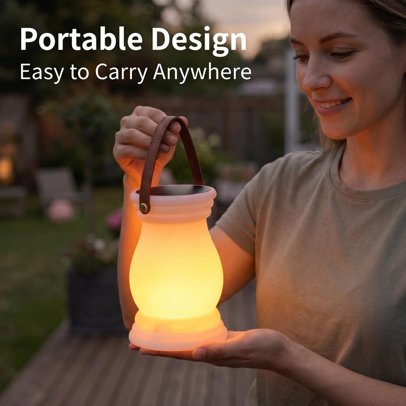ILOVINIT Outdoor Solar Table Lamp, USB Rechargeable Portable Lantern Waterproof,