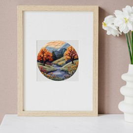 FONNUY Embroidery Kit for Beginners, Boho Nature Landscape Pre-Stamped Pattern Kits for Adults with Hoop, Easy to Follow Color Thread Needlework, 8'' Hoop (Mountain Trail)