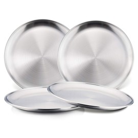 HaWare HaWare Toddlers Kids 18/8 Stainless Steel Plates, Durable Metal 304 Feeding 8in Dishes for Serving/Snack/Camping, No Plastic and Dishwasher Safe - 4 Pack
