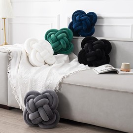 Xiashrk Knot Pillow Ball Xmas, Decorative Throw Pillow Floor Cushion with Soft Plush for Couch, Knotted Square Pillow Black Dorm Room Decor Household Throw Knot Decorative Cushion for Bed Living Room