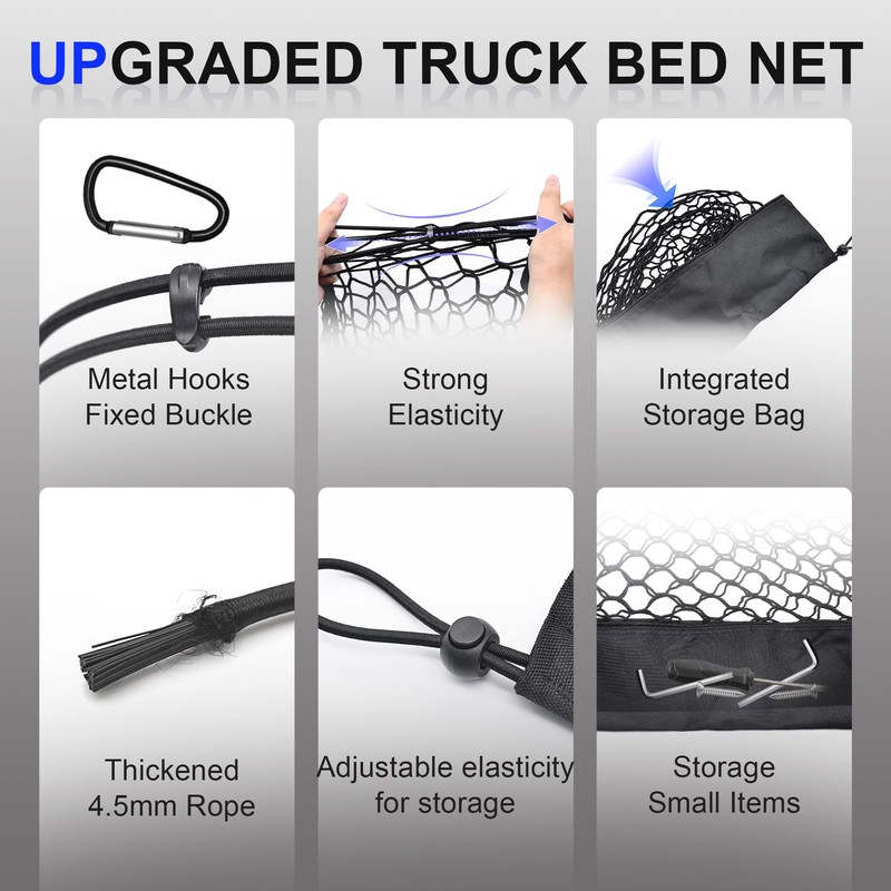 Envelope Style Cargo Net Compatible with Toyota Tacoma 2005-2024, Highly