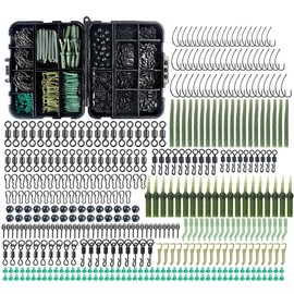 AIMALL 420 Pieces European Carp Fishing Accessories Kit with Hooks, Bean Stoppers, Swivels, and Fishing Gear for Hooking, Rigging, and Tackle Organization