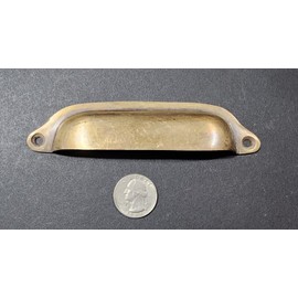 2 Antique VTG. Style Solid Brass Cabinet, Drawer Pull Cup Handle 4-1/2" ctr #A21