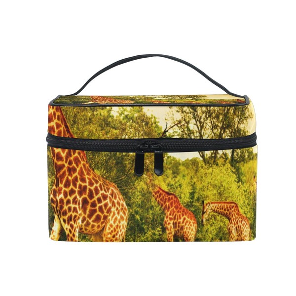 Coosun South African Giraffe Canvas Cosmetic Makeup Bag Travel Toiletry Bag Top Handle Single Layer Cosmetic Case Organizer Multi-Functional Cosmetic Bag for Women