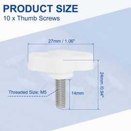 PATIKIL 10 Pcs t Wing Knobs Thumb Screws, M5 x 14mm Male Thread 304 Stainless Steel Stud Z Type Plastic Handle Adjustable Clamping Screw Knob for Remove Tightening Knob Replacement, White