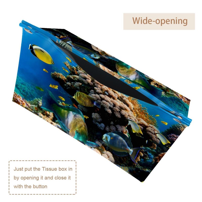 2 Pack Tissue Box Cover Holder, Sea World Rectangle Leather