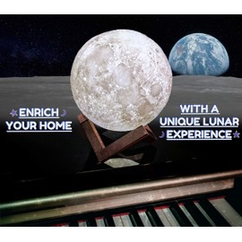 Galaxo 3D Moon Lamp (5.9 inch) with Dark Wooden Stand, 16 LED Colors, Adjustable Brightness, Touch Control, Remote, USB Charging & Gift Box - Modern Lunar Night Light, Creative Gift Idea