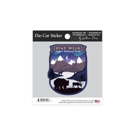 Die Cut Sticker Jasper National Park, Canada, Northern Lights, Night Scene, Stay Wild, Bear and Mountain Silhouette, Contour Vinyl Sticker 1 to 3 inches (Waterproof Decal for Cars, Water Bottles, Laptops, Coolers), Small