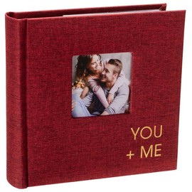 Malden International Designs 1 Up 4x6 You + Me Cranberry Red Fabric Photo Album With Memo Writing Areas Hard Cover 3 x 3 inch Front Cover Photo Pocket