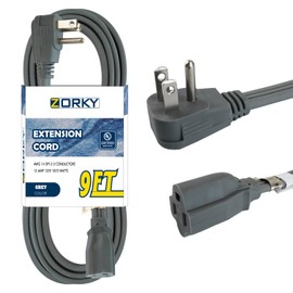 Zorky 9 ft Flat Plug Gray Extension Cord，14/3 SPT-3 Heavy Duty Appliance Extension Cord-Extension Cable with 3 Prong Grounded Plug for Safety - for Appliance,Refrigerator, Space Heater