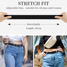 flintronic Unisex Fabric Belt, Stretch Belt, Elastic Fabric Belt, Stretch Braided Stretch Belt, Stretchy Belt for Men and Women, Width 3.3 cm/Length 107 cm, A-Black-A