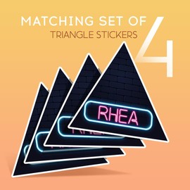 Vinyl Triangle Stickers (Set of 4) 10cm - Neon Sign Design Rhea Name for Laptops, Tablets, Luggage, Scrap Booking, Fridges #353453
