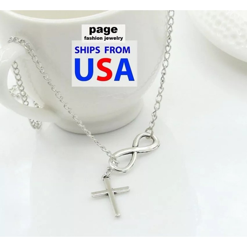 Rinhoo Silver Plated Infinity 3/4" Brushed Finish Cross Pendant- 20"