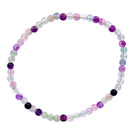 Taddart Minerals Colourful Natural Gemstone Fluorite Bracelet with 4mm Balls on Elastic Nylon Thread - Handmade, Rubber, Fluorite