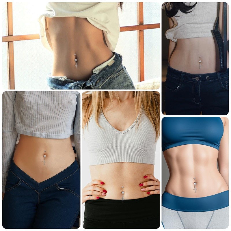 Daesar Navel Bar, Belly Bars Surgical Steel Dangly Belly Button