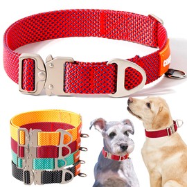 Comfluxe Dog Collar Metal Buckle for Large Medium Small Dogs Female Male, Adjustable Safety Nylon Dog Collar with Quick Release Buckle, 1" Wide Heavy Duty Dog Collar (Red, M-L)