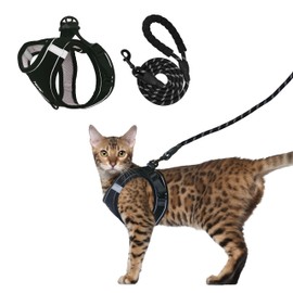 Hepper Cat Harness and Leash Escape Proof Set - Black Tactical Cat Harness with Reflective Safety Strips - Kitten or Cat Vest/Cat Jacket/Cat Walker (XXS)