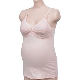 Maternity One-Touch Hook Nursing Pad Compatible Cotton Spandex Strap Bra Tank Top SN1403-0392 Beige/L