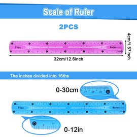 ZEYIYER Pack of 2 Rulers 30 cm Flexible Kids Flexible Soft Bendable Rubber Rulers Purple Blue for Students Children Classroom Office Home Accessories