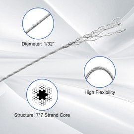 316 Stainless Steel Cable, 800FT 1/32IN Wire Rope with 200Pcs Aluminum Sleeves Stops, for String Lights Hanging, Clotheslines, Trellis Wire