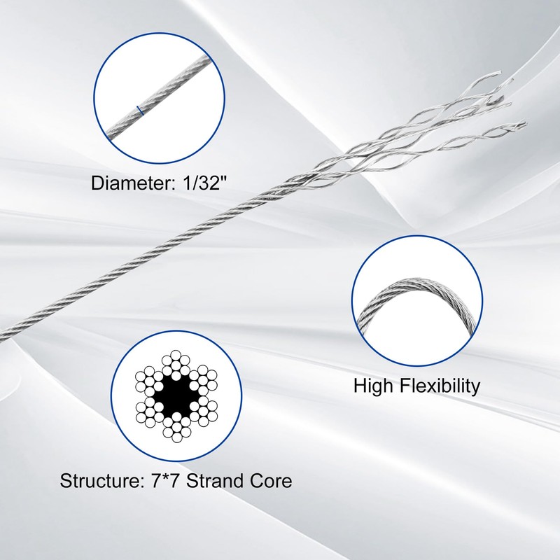 316 Stainless Steel Cable, 800FT 1/32IN Wire Rope with 200Pcs