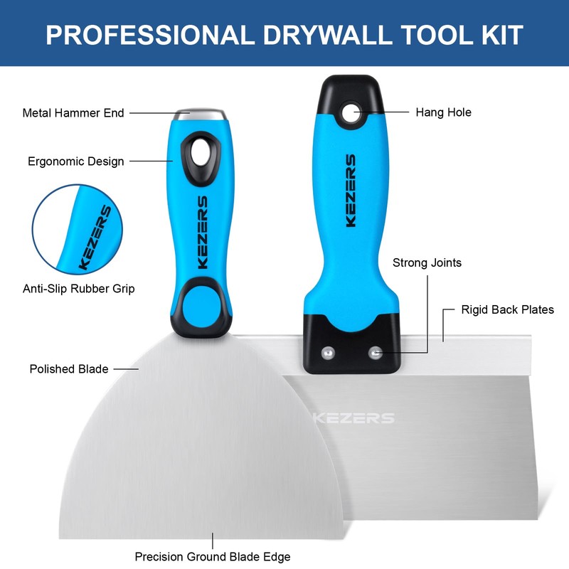 KEZERS Drywall Hand Tool Kit, 7 Pieces 3" 4" 5"