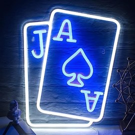 Creative Poker Card Design Neon Sign, Neon LED Lights for Bedroom, USB Powered Wall LED Signs, Ambient Neon Sign LED Light, LED Lamp for Home Party Game Room, Cozy Lighting, Room Decor Supplies, Night Light