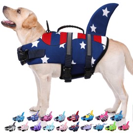 Bess Bridal Dog Life Jacket - Shark Life Vest for Swimming Boating - Reflective Lifejacket Swimsuit for Small Medium Large Dogs - High Buoyancy Lifesaver Preserver with Rescue Handle, USA Flag M