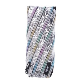 ZIPIT Metallic Pencil Case for Girls, Holds Up to 30 Pens, Pouch Made of One Long Zipper! (Silver-Rainbow)
