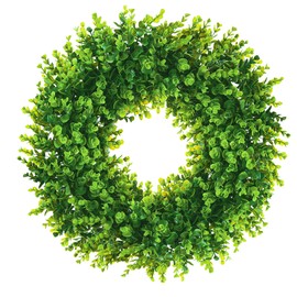 WGXX Boxwood Wreath 24 inch Artificial Spring Boxwood Wreaths for Front Door Spring Outdoor Ornaments for Window Porch Farmhouse Decor (Green)