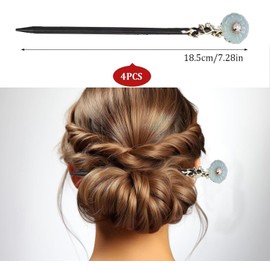 4 PCS Lexziuo Chinese Hair Sticks,Handcrafted Wooden Hairpins with Flower Tassels, Ideal for Retro-Styled Womenr