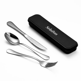 Selafun 4-Piece Travel Set with Case - Portable Silverware Utensils - Stainless Steel Reusable Flatware - Cutlery Set for Camping, Picnic, Hiking, Office - Dishwasher Safe