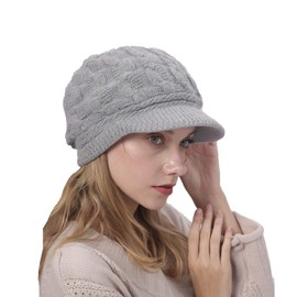 YAMEE Women Winter Warm Knit Hat Fleece Lined Newsboy Cap Knitted Beanie with Brim Cloche Hat for Women