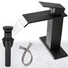BATHLAVISH Matte Black Bathroom Faucet Waterfall Single Hole with Pop