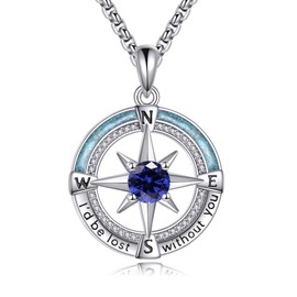 YAFEINI Birthstone Compass Chain Sterling Silver Compass Necklace Compass Jewellery for Women, One size, Sterling Silver, No Gemstone