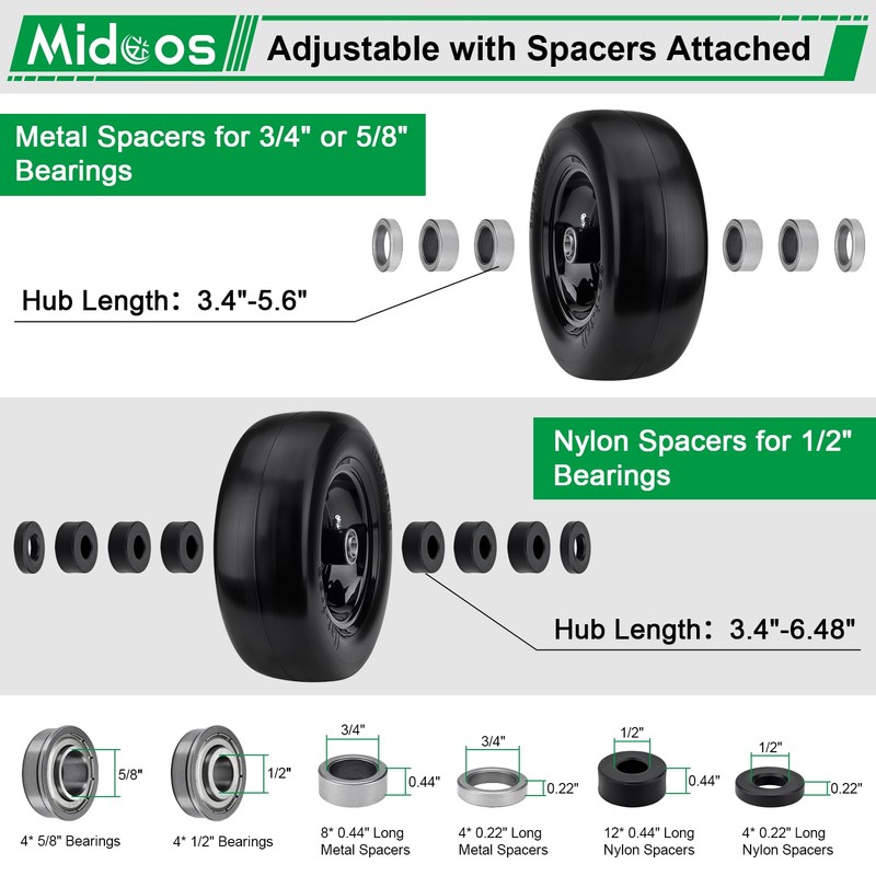 2Pcs 11x4.00-5 Lawn Mower Tires Flat Free, Upgraded 11x4-5 Zero