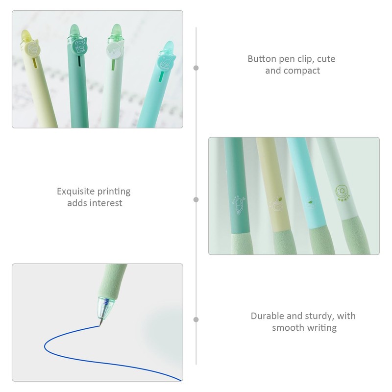 4 Student Ballpoint Pens, 3 Rubber Pens, Blue Gel Pen,