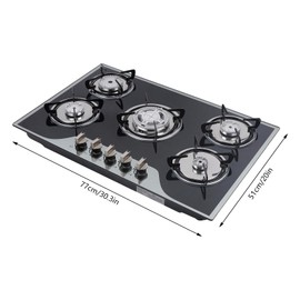 " 30 Inch Gas Cooktop, Cold Rolled Steel Plate Built-in 5 Burners Stovetop Dual Fuel Gas LPG/NG Dual Fuel Auto Ignition Gas Hob Include Gas Pressure Regulator for Kitchen, Home, Apartments, RVs