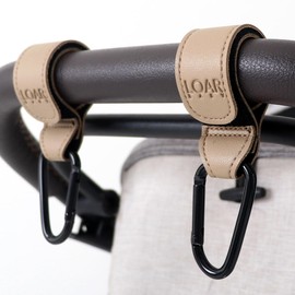 LOAR BABY Stroller Hook, Carabiner, Stroller Goods, Stroller Luggage Rack, Set of 2, Carabiner Hook, Stylish, Synthetic Leather, Gift (Greige)