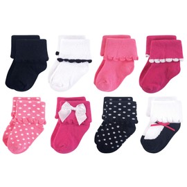 Luvable Friends unisex baby Fun Essential Socks, Black Pink Bow, 0-6 Months US