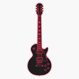 Red Minimalist Guitar (Black) Sticker Bumper Sticker Vinyl Decal 5"
