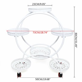 Plant Stand, 4 Tier Metal Plant Display Rack Heavy Duty Garden Container Round Supports Rack 6 Flower Potted Holder with 4 Wheels for Indoor Outdoor Patio Corner Balcony (4 Tier Round - White)